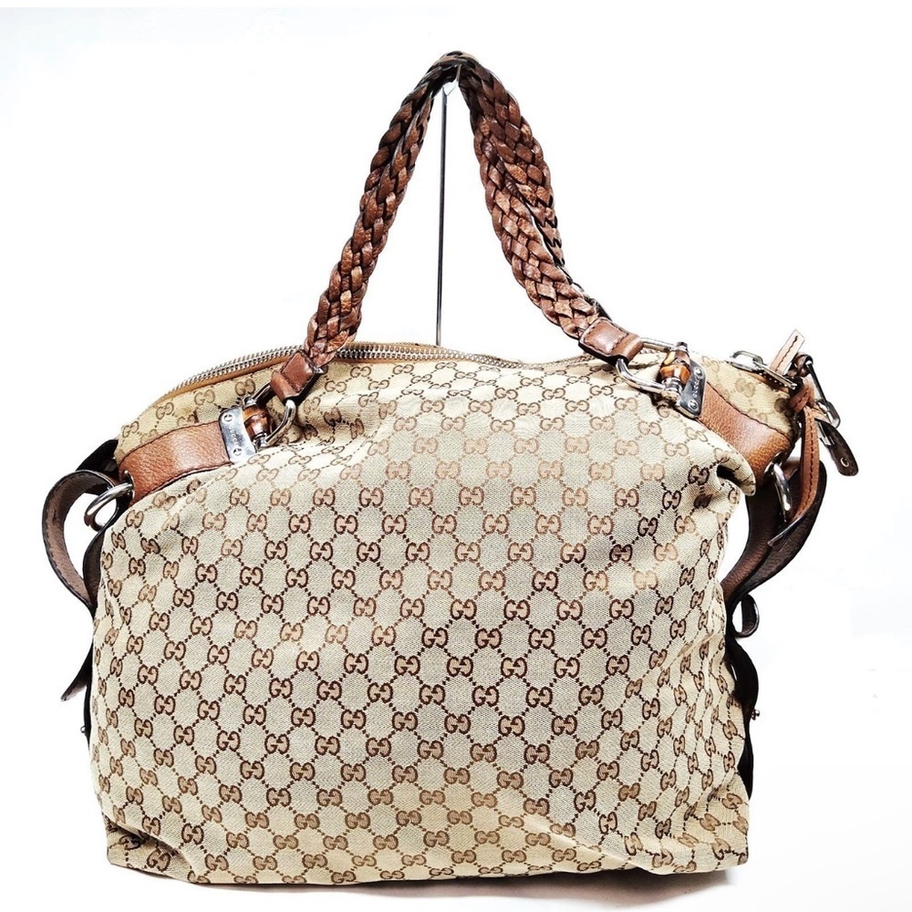 Gucci Tan and Brown Monogram large Shoulder Bag